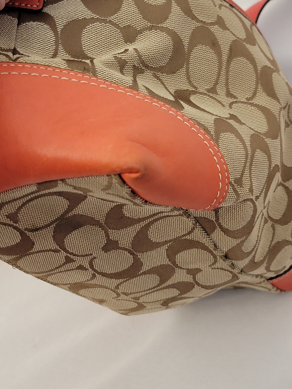 Coach Signature Canvas Crossbody in Tan and Orange Trim - Picture 7 of 15